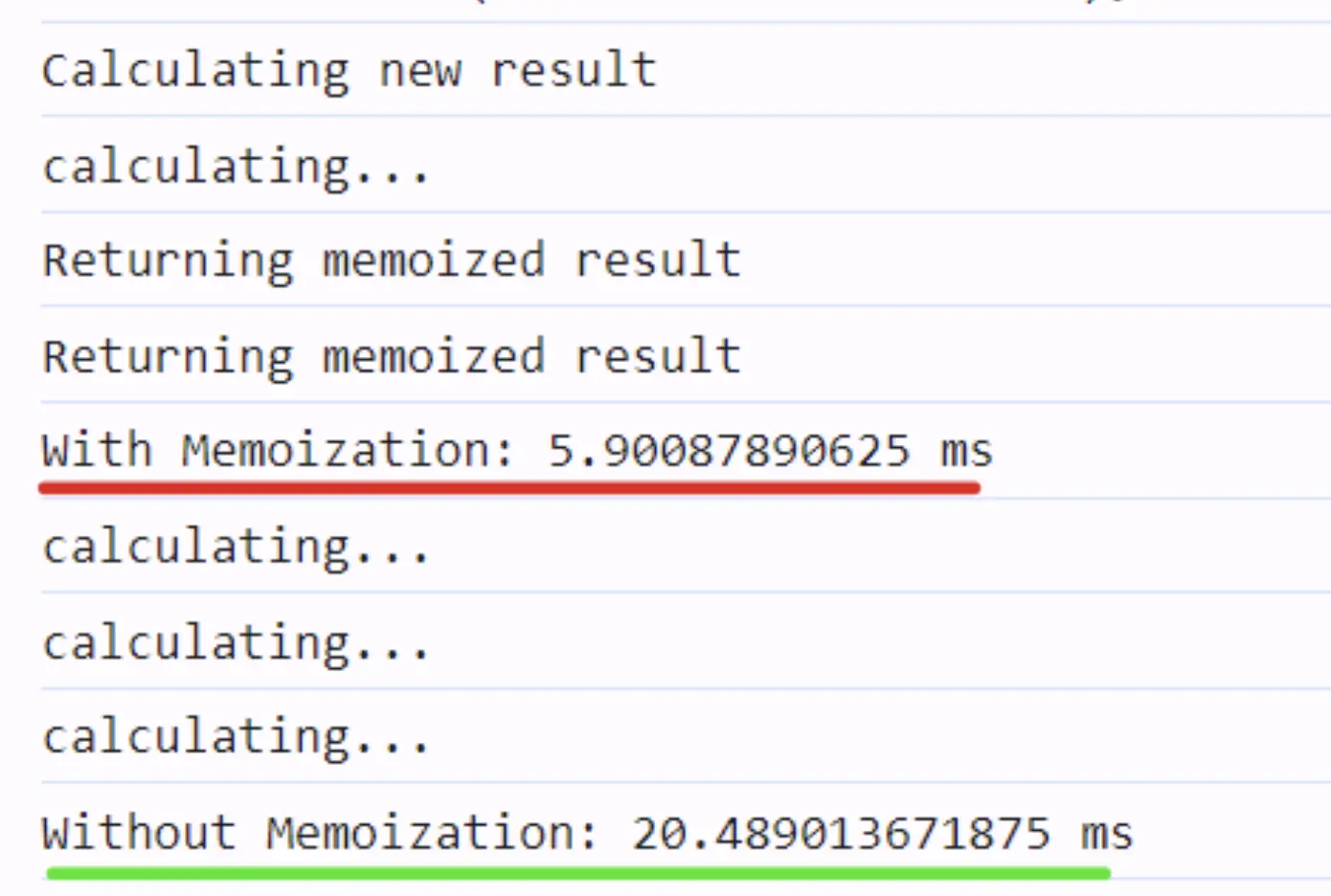 Memoization Output Screenshot
