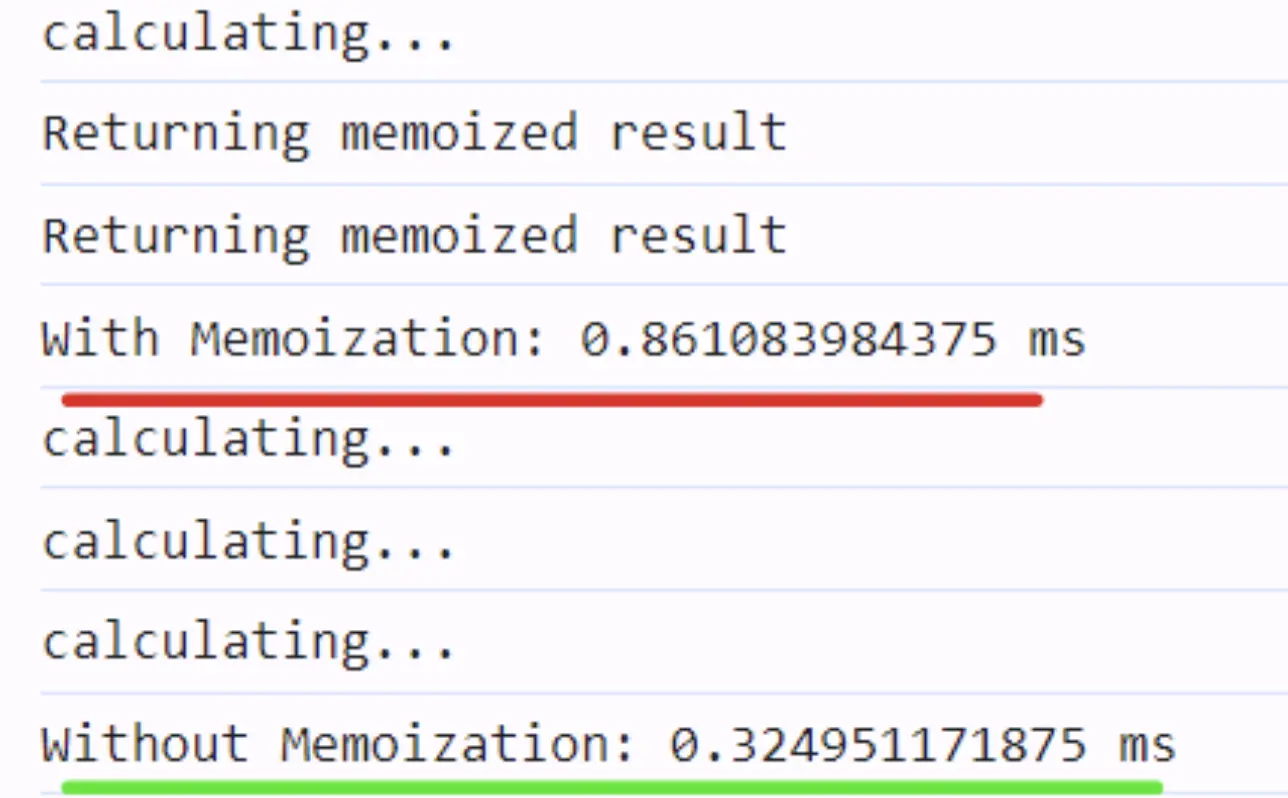 Memoization Output Screenshot